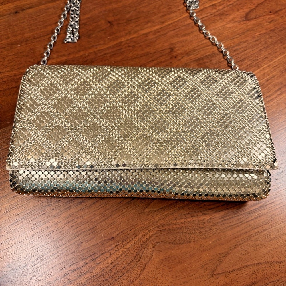 Jessica McClintock Gold Metal Mesh Clutch Bag with Chain Strap